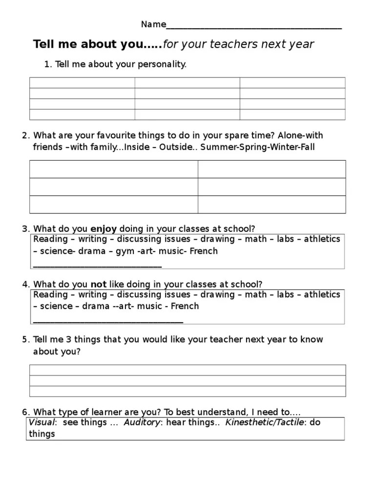 iep student questionnaire Education Theory Teaching