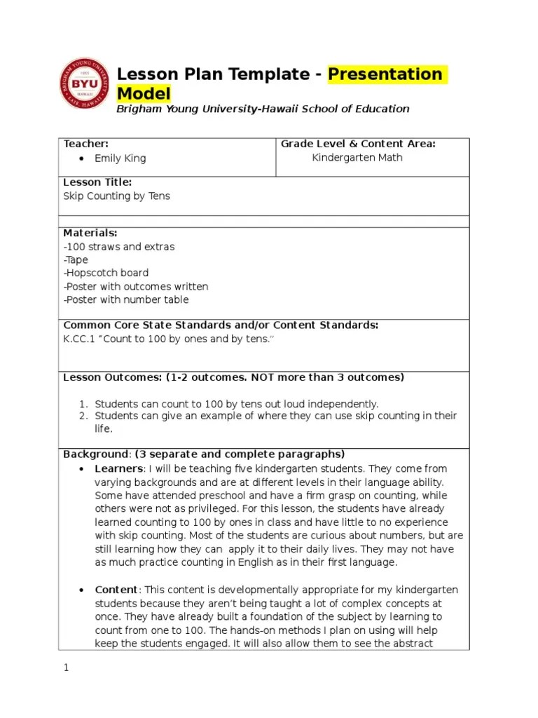 presentation model lesson plan template Educational Assessment