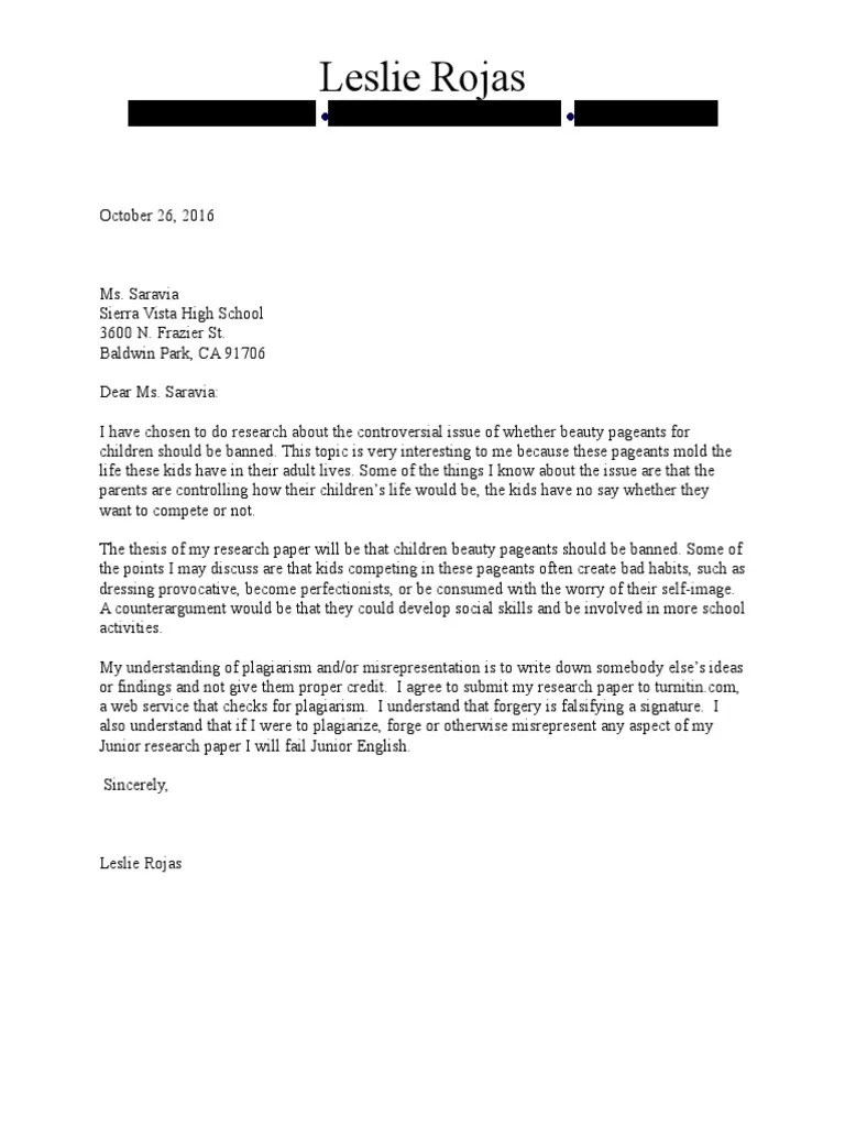 Letter of Intent Beauty Pageant