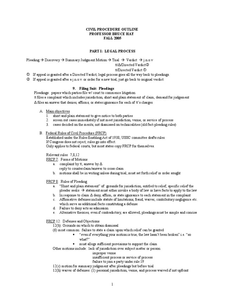 Yeazell Civ Pro Outline PDF Discovery (Law) Federal Rules Of