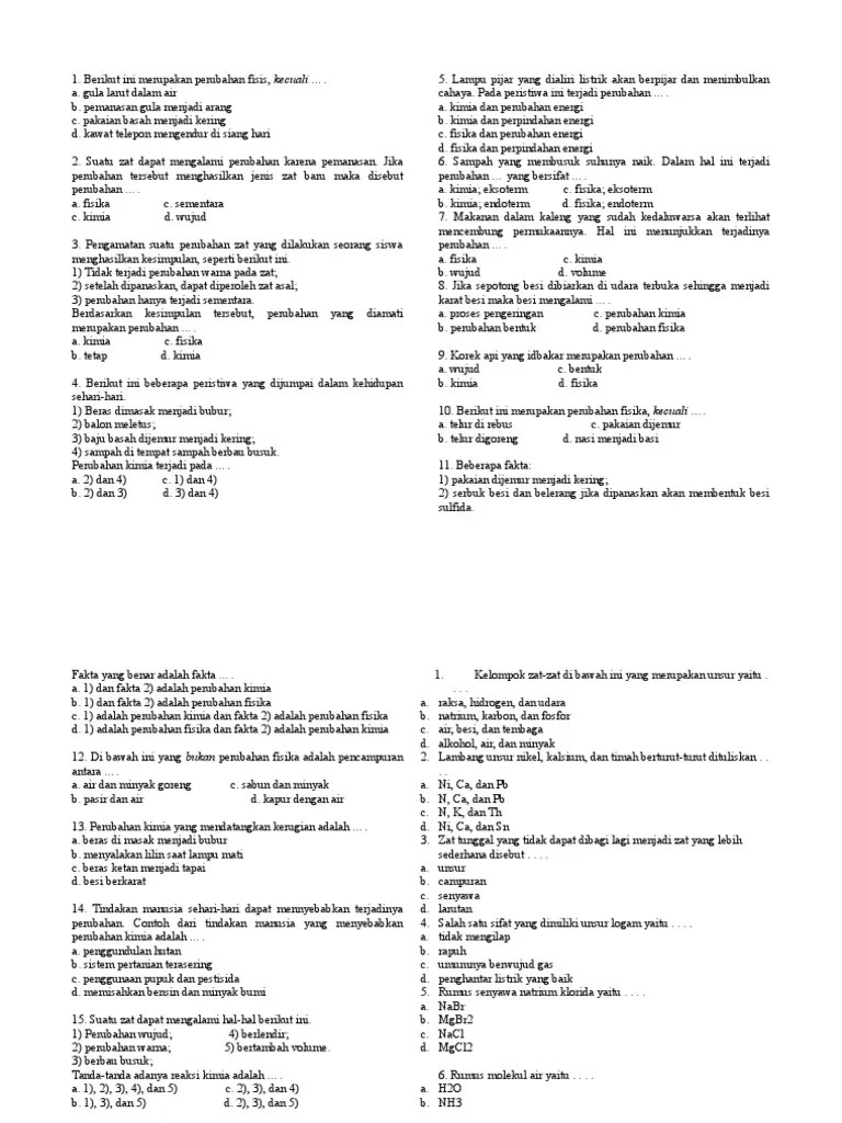 Berikut Ini Merupakan Perubahan Fisis