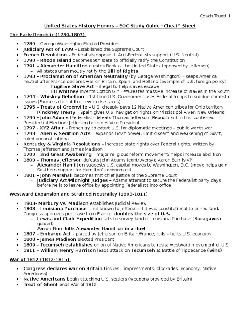united states history timeline cheat sheet Thomas Jefferson