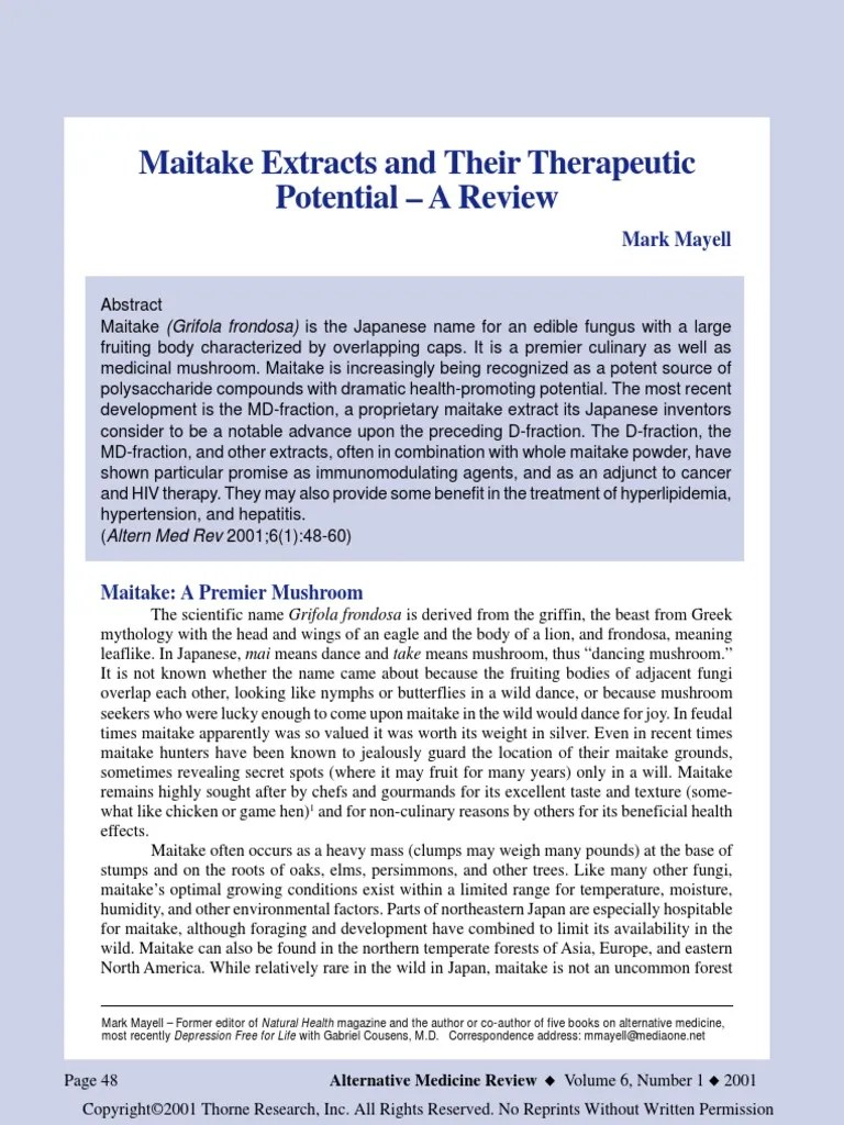 Maitake Extracts and Their Therapeutic Potential A Review Download