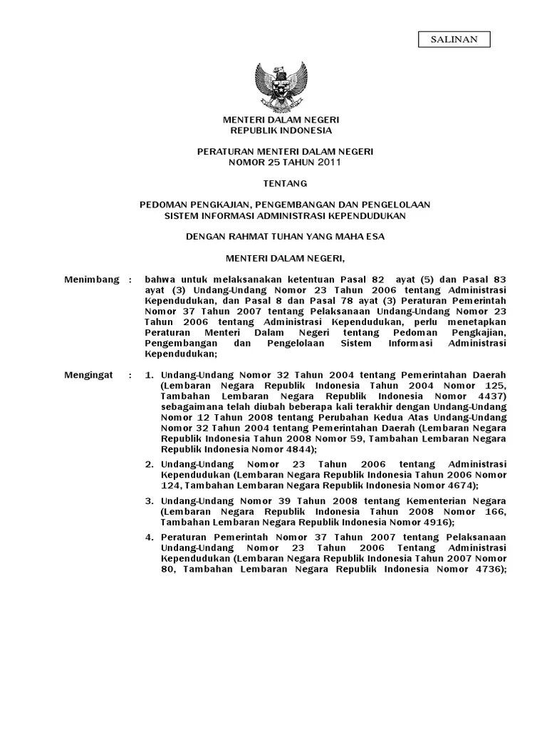 Permendagri 25 Tahun 2011 Pedoman Litbang SIAK