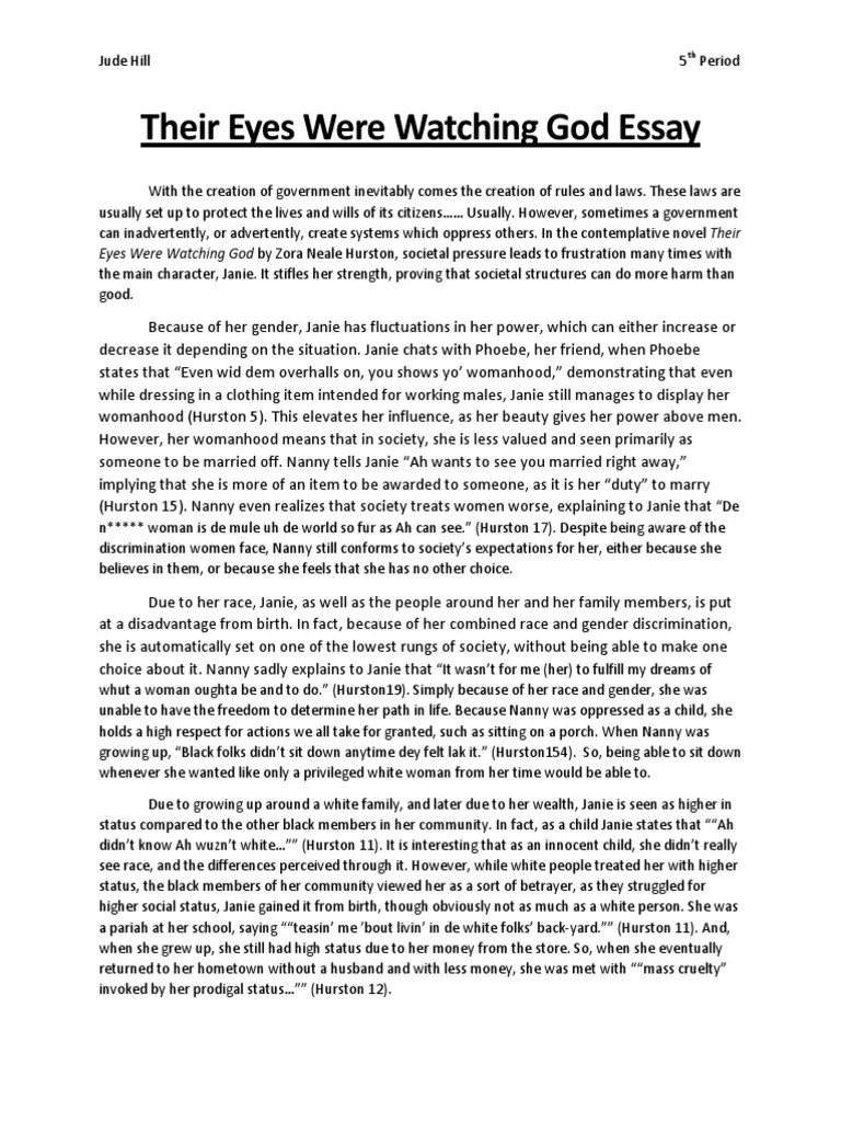 Their Eyes Were Watching God Essay PDF Critical Theory
