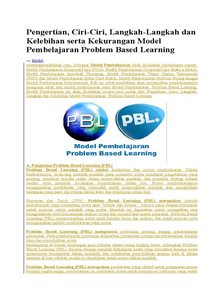 Model Pembelajaran Problem Based Learning Dalam Kurikulum 2013
