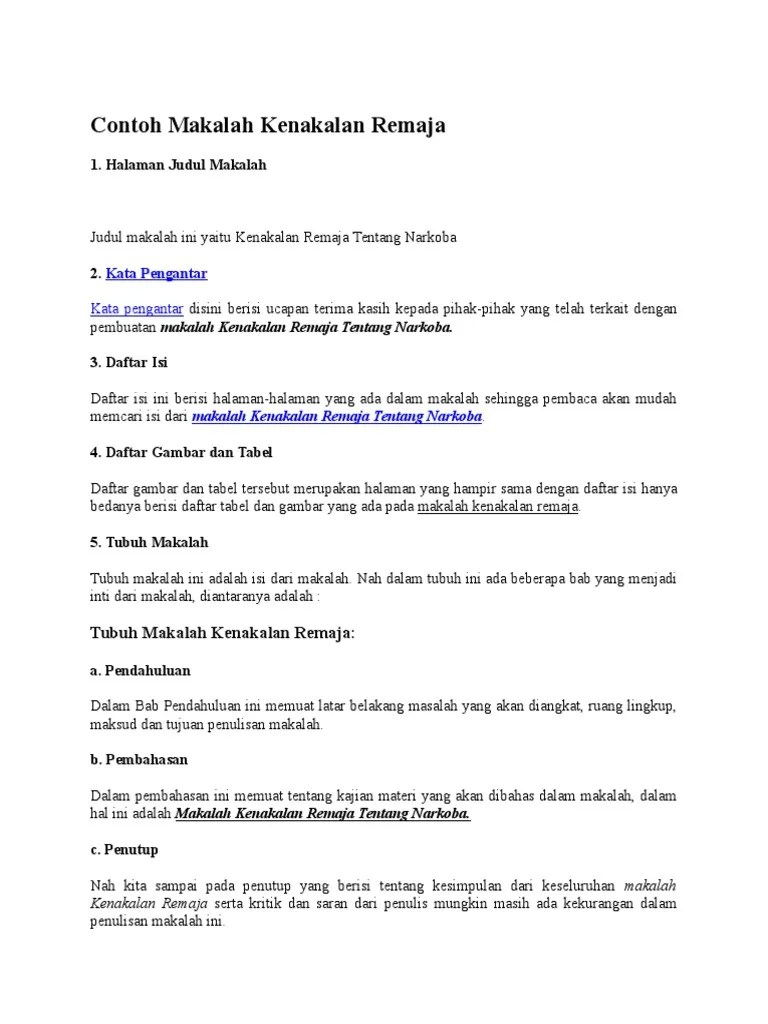 Contoh Makalah Kenakalan Remaja | PDF