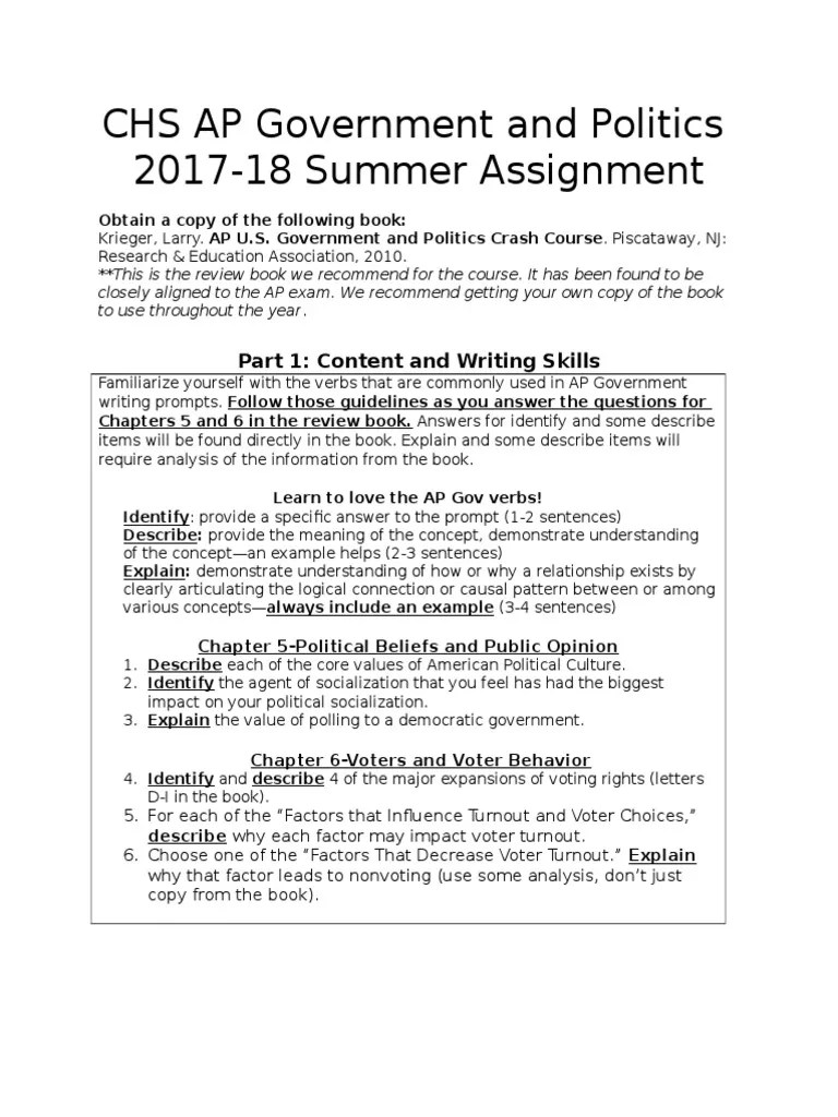 ap government summer assignment Socialization Voter Turnout