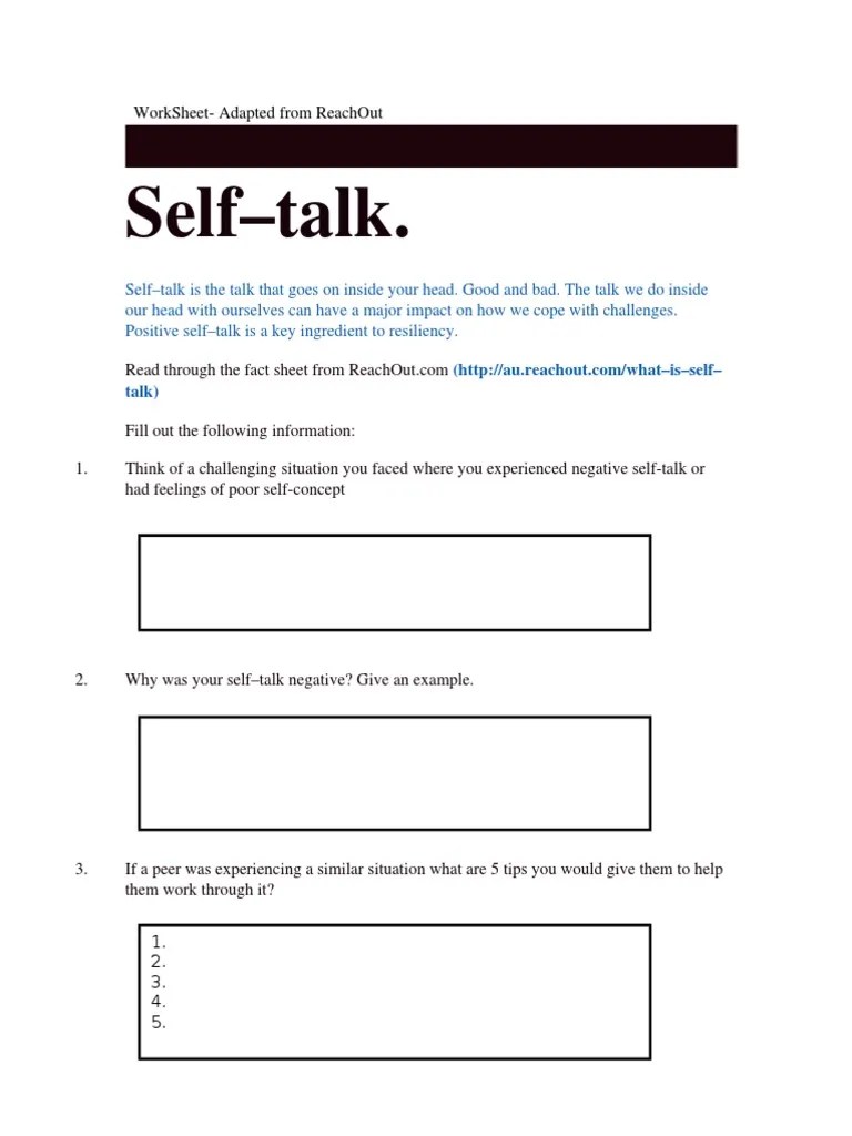 SelfTalk Worksheet Edc3100 PDF
