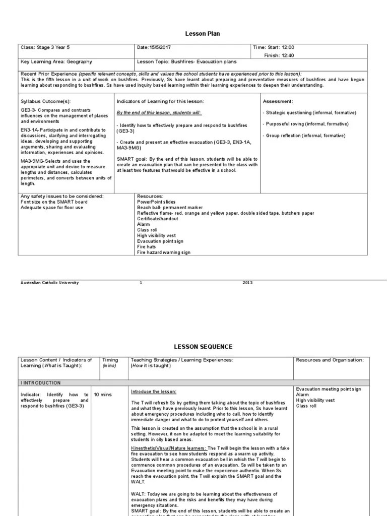 lesson plan evacuations Emergency Evacuation Lesson Plan