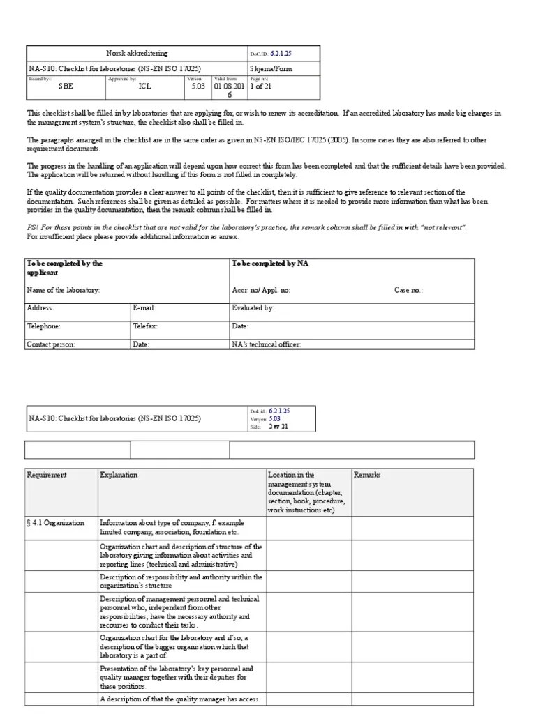 17025 Audit Checklist Calibration Verification And Validation
