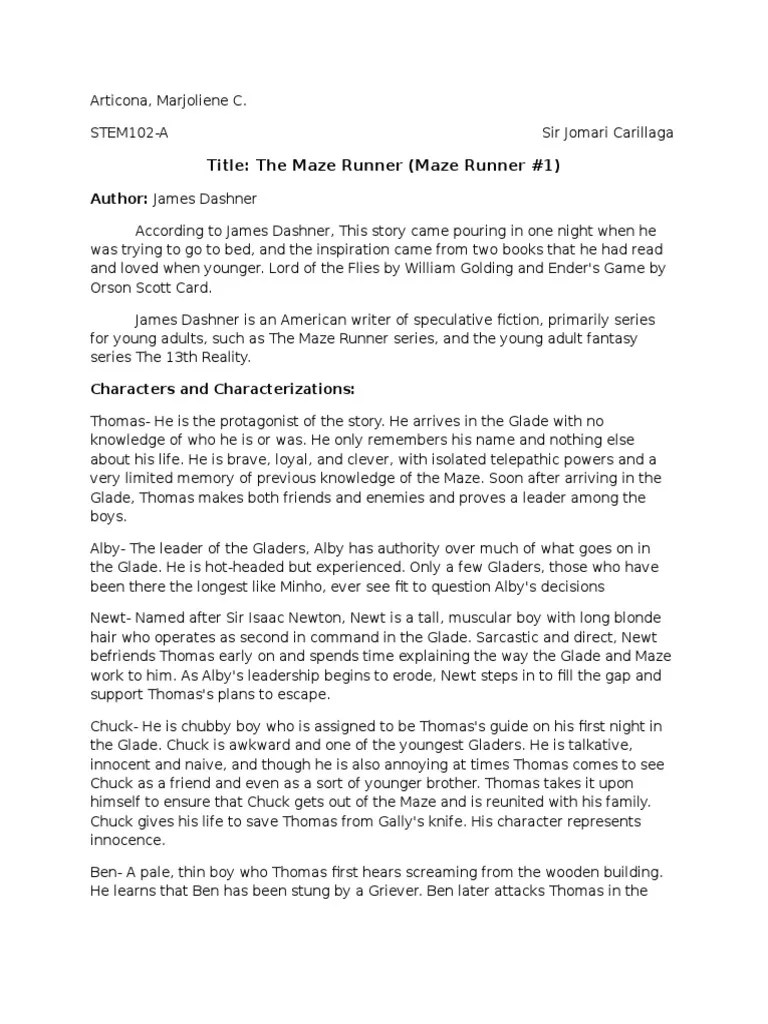 Summary the Maze Runner Leisure