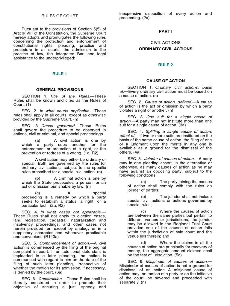 Rules of Court PDF Pleading Cause Of Action