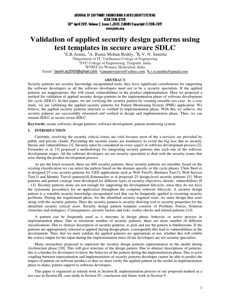 Validation of applied security design patterns using test templates in