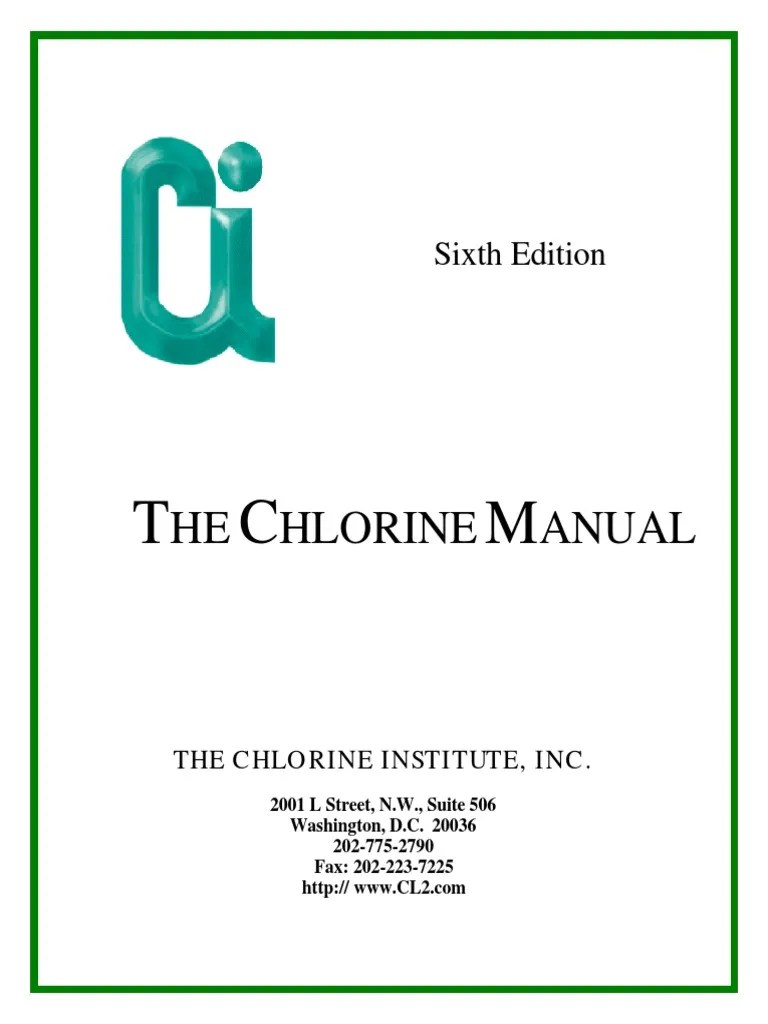 Chlorine Institute Manual 2000 PDF Chlorine Dangerous Goods