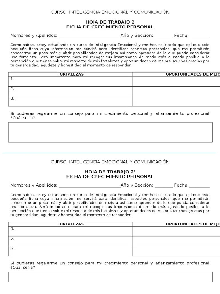 Hoja Trabajo 2 Ficha de Crecimiento Personal