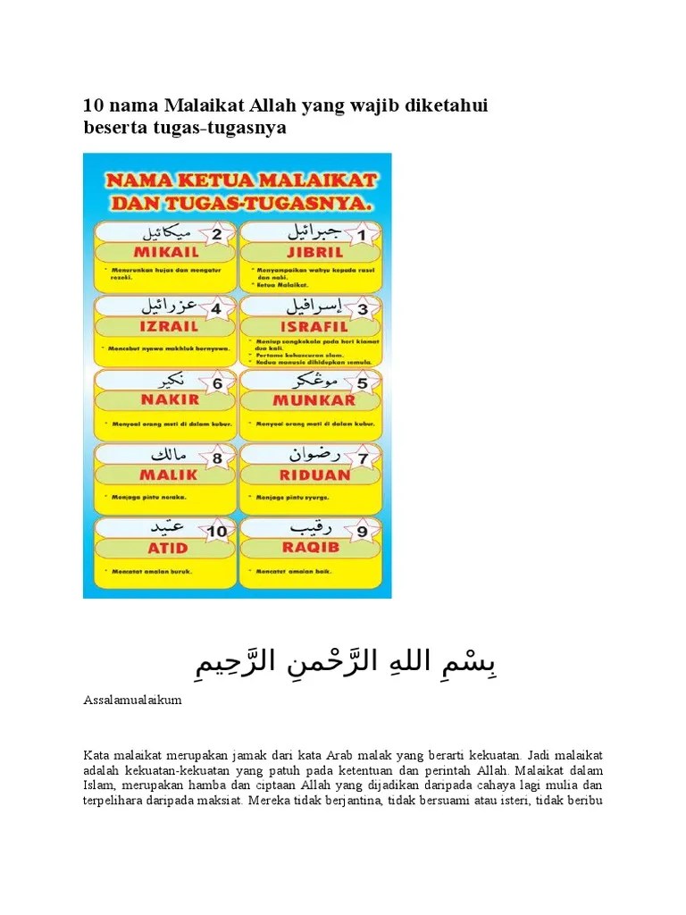 10 Nama Malaikat Allah Yang Wajib Diketahui Beserta | PDF