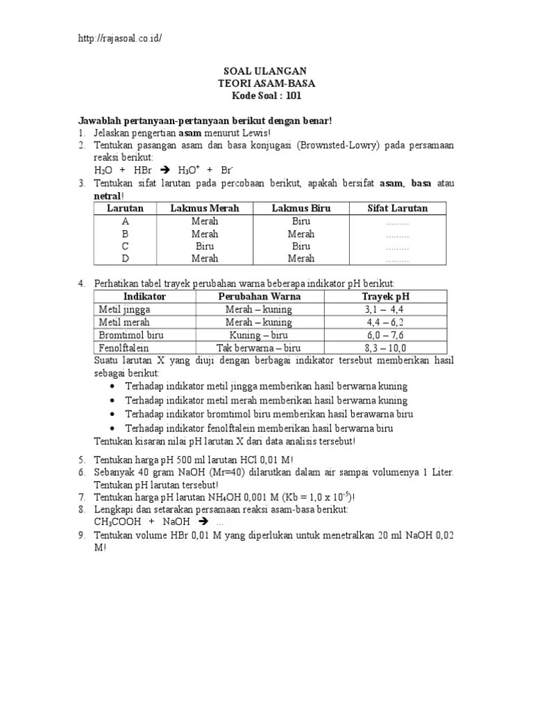 Soal Latihan Asam Basa Kelas Xi Tugas Agus