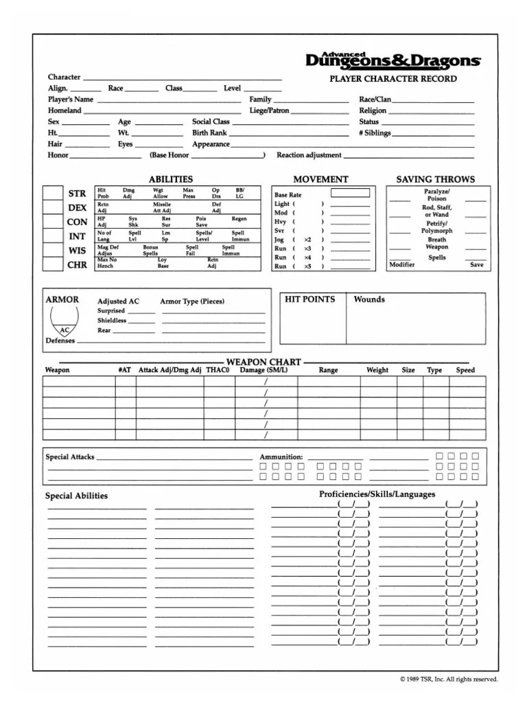 AD&D 2e Character Sheet