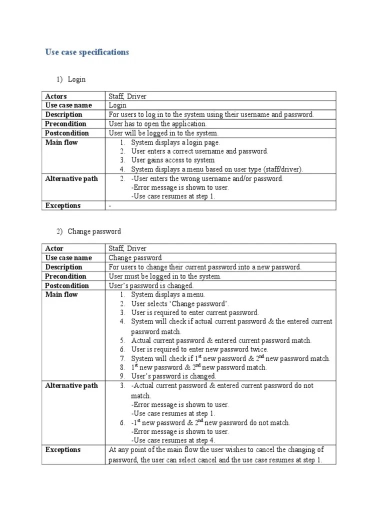 Use Case Specifications PDF Use Case Password
