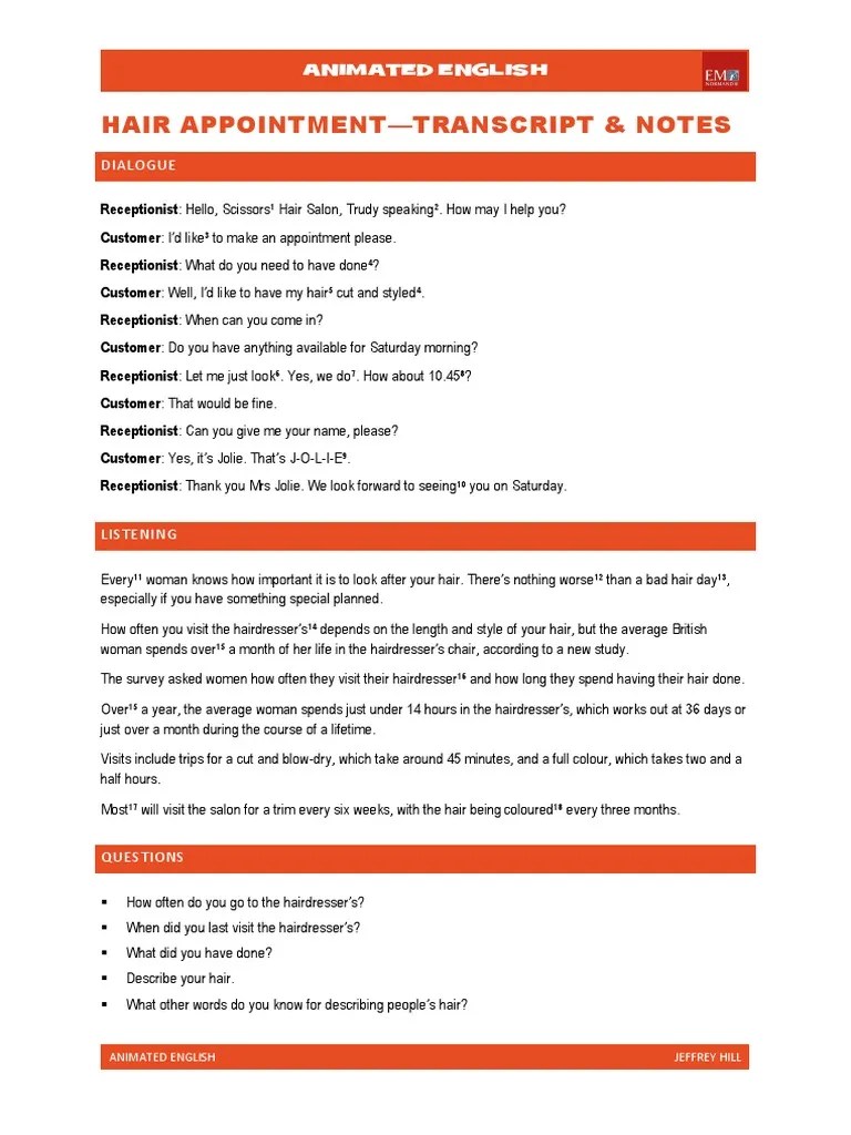 Hair Appointment Hairdresser Verb