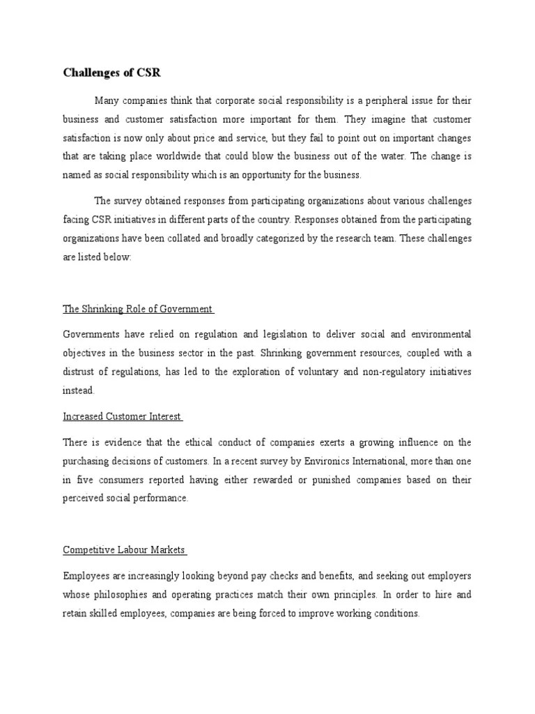 Challenges of CSR & Examples Corporate Social Responsibility Employment