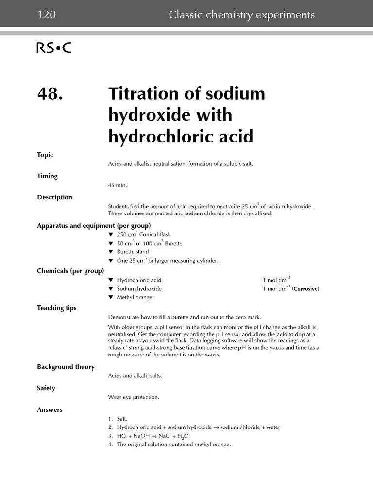 Cce48Titration of Sodium Hydroxide With Hydrochloric Acid Sodium