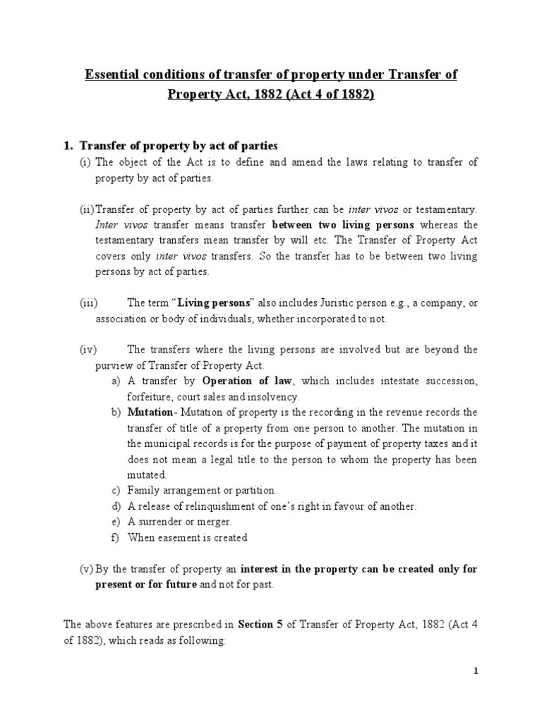 Essential Conditions of Transfer of Property Under Transfer of Property