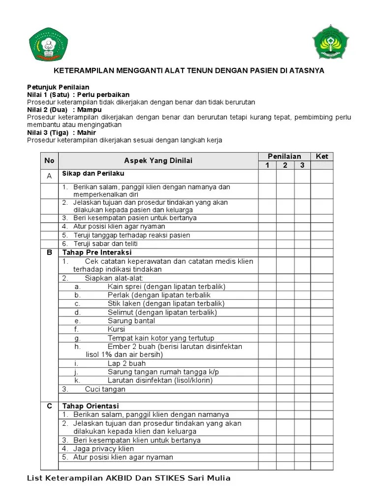 Lembar Checklist Mengganti Alat Tenun Dengan Klien Di Atasnya | PDF