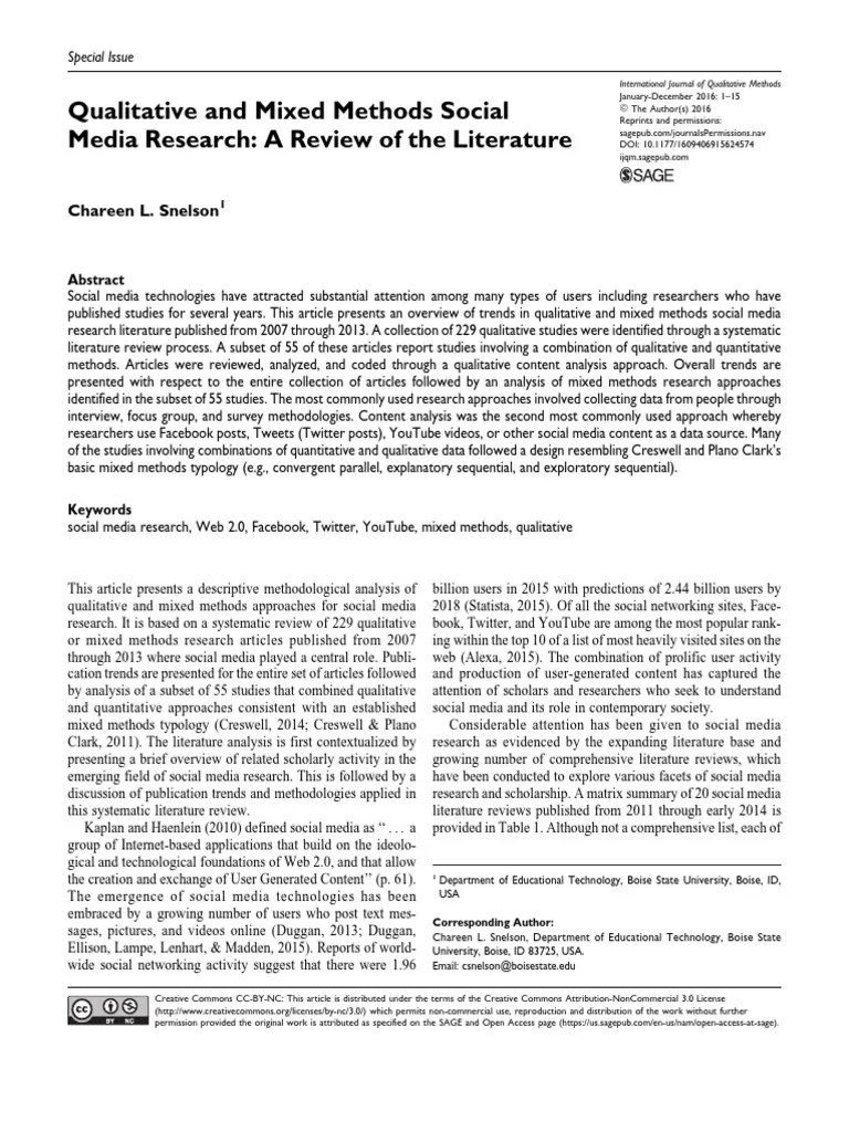 Qualitative and Mixed Methods Social Media Research PDF Qualitative Research Academic Journal