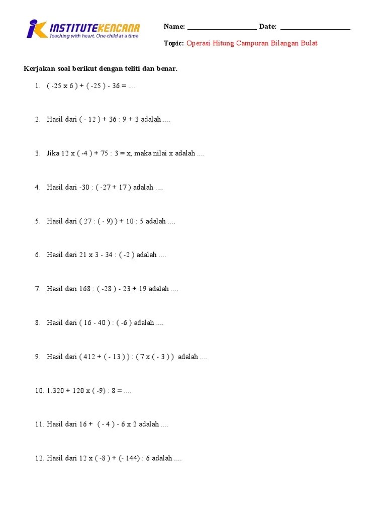 Mate - Operasi Hitung Campuran - Kelas 6 | PDF