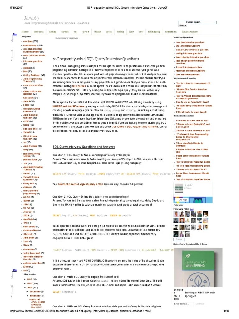 10 Frequently asked SQL Query Interview Questions _ Java67.pdf Sql