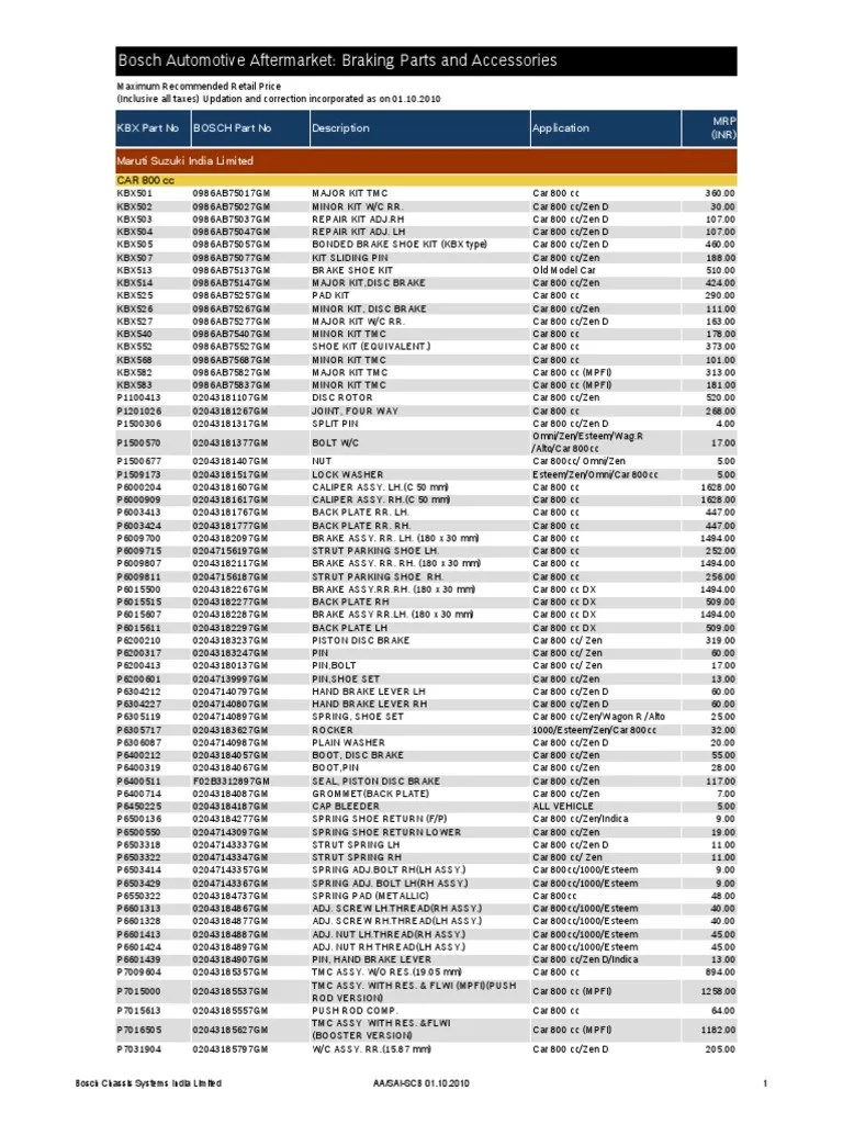 Bosch Price List.pdf Brake Nut (Hardware)