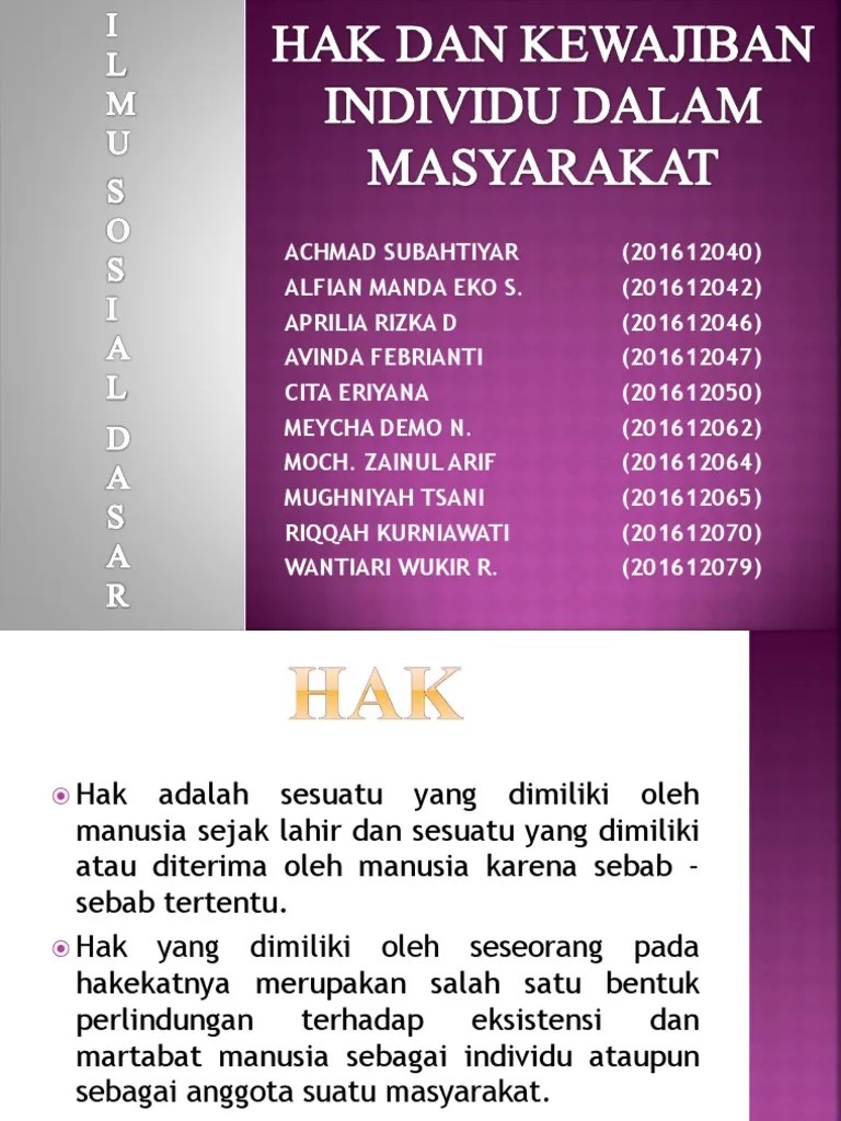 Hak Dan Kewajiban Individu Dalam Masyarakat | PDF
