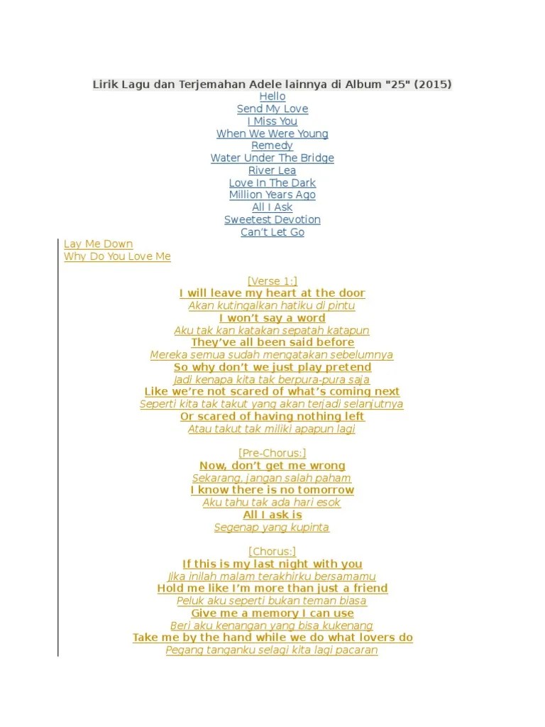 Terjemahan Lirik Lagu Adele When We Were Young