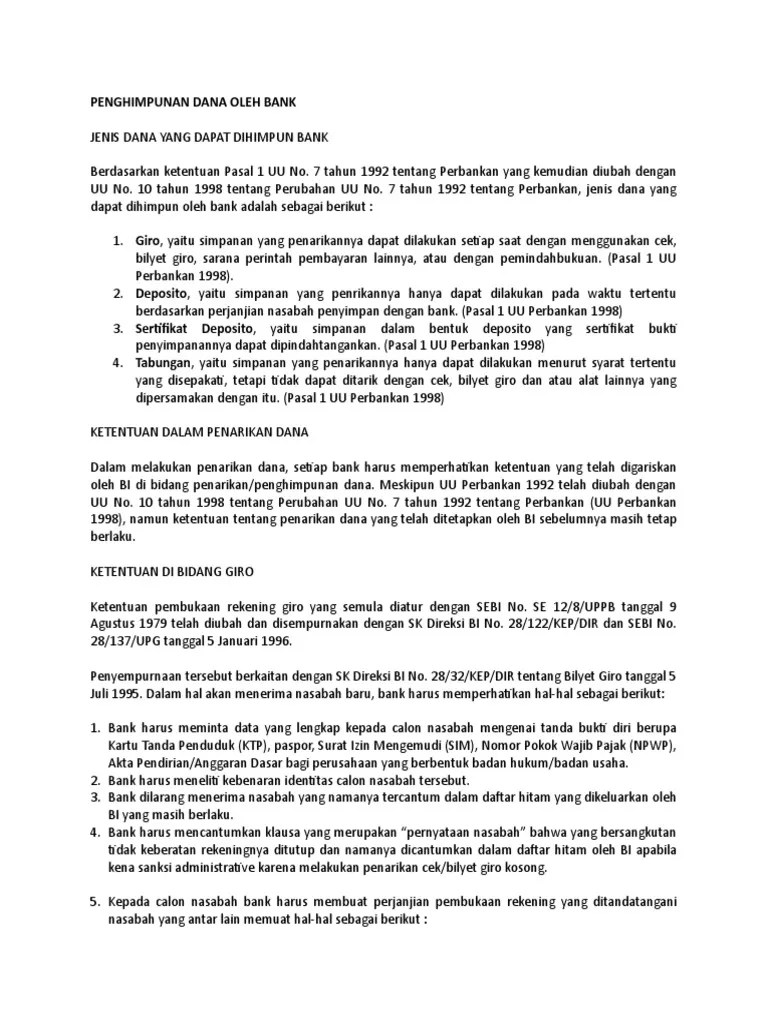 Aturan Penghimpunan Dana Oleh Bank | PDF