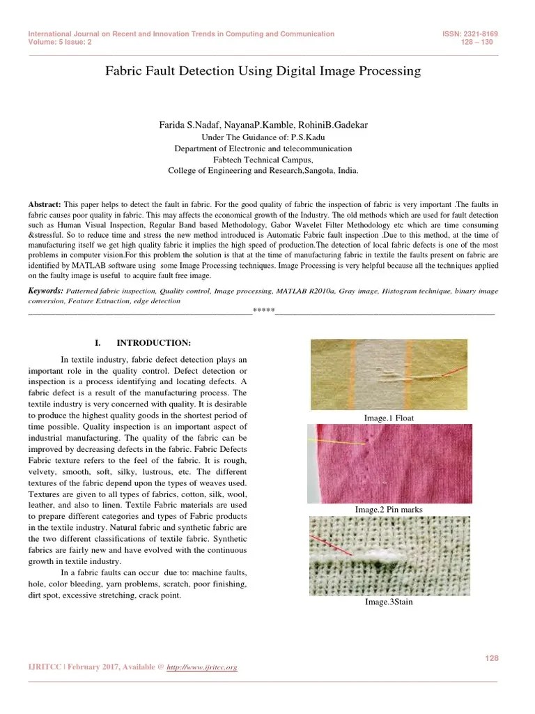 Fabric Fault Detection Using Digital Image Processing PDF Textiles Computer Vision