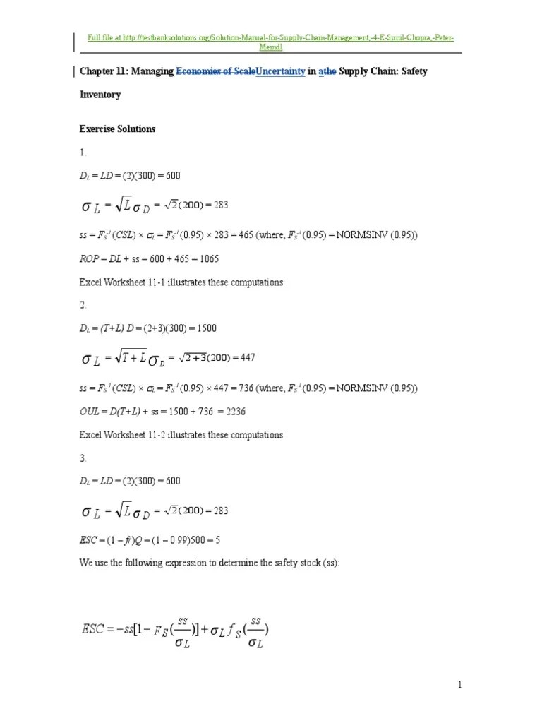 Solution Manual for Supply Chain Management, 4 E Sunil