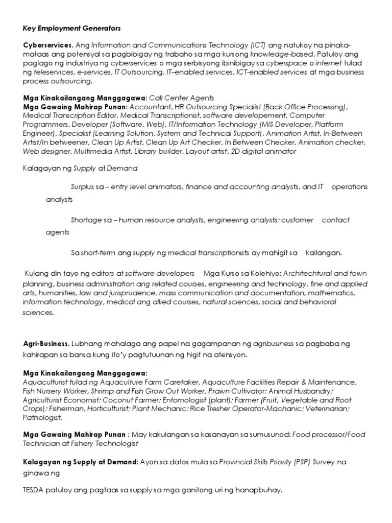 Key Employment Generators PDF