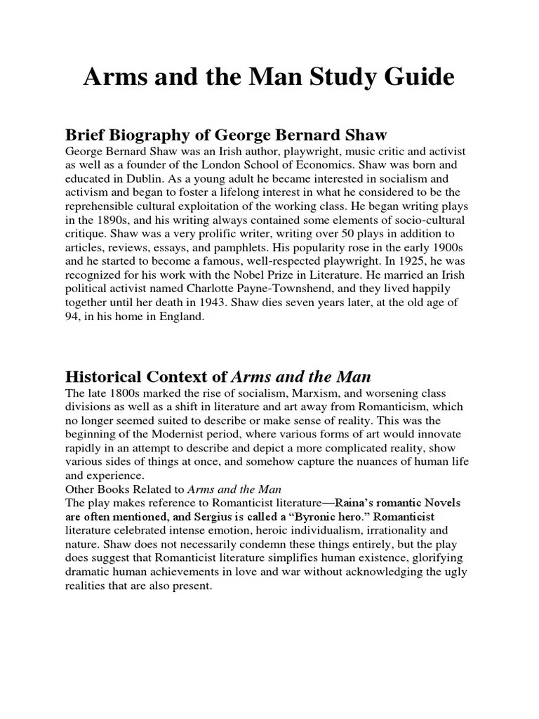 Arms and The Man Study Guide PDF Bernard Shaw
