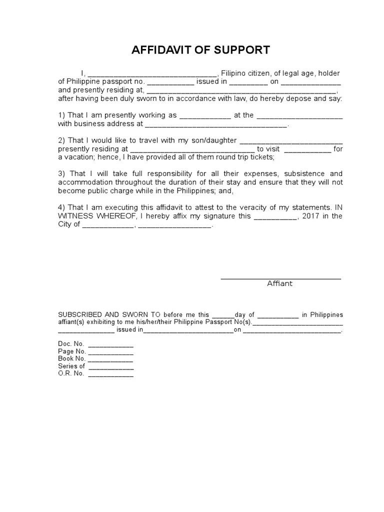 Affidavit of Support and Consent to Travel Affidavit