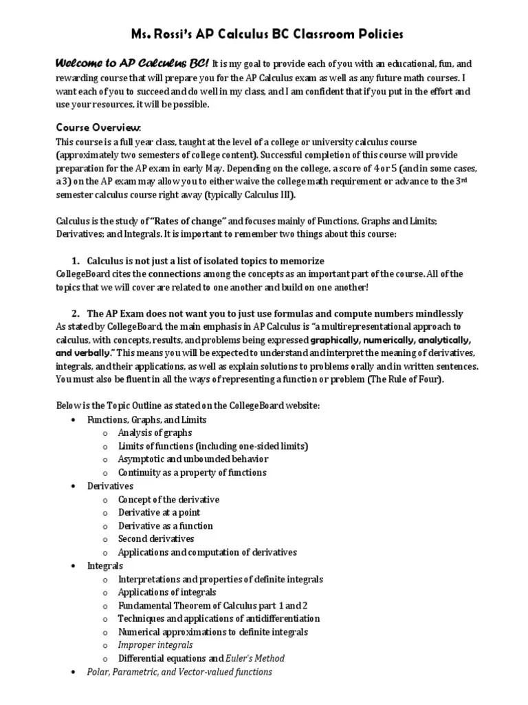 ap calculus bc syllabus student version Derivative