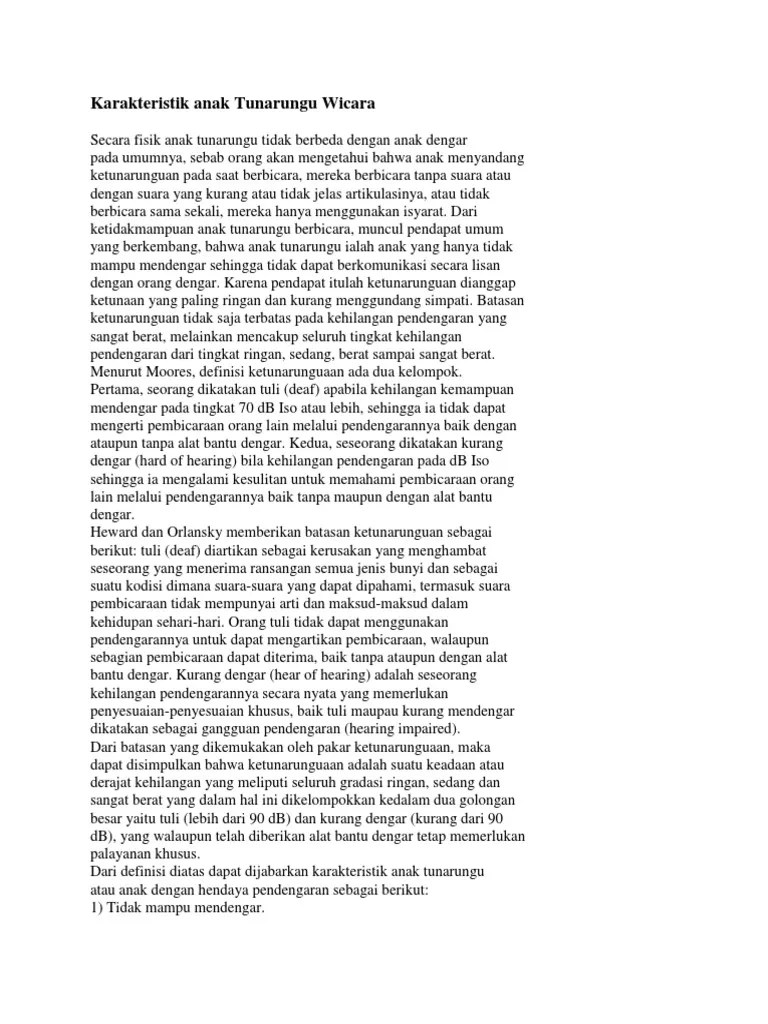 Karakteristik Anak Tunarungu Wicara