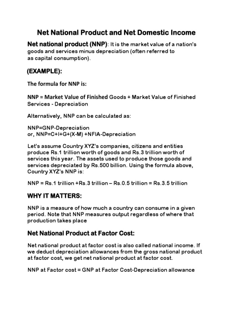 Net National Product and Net Domestic Net National Product