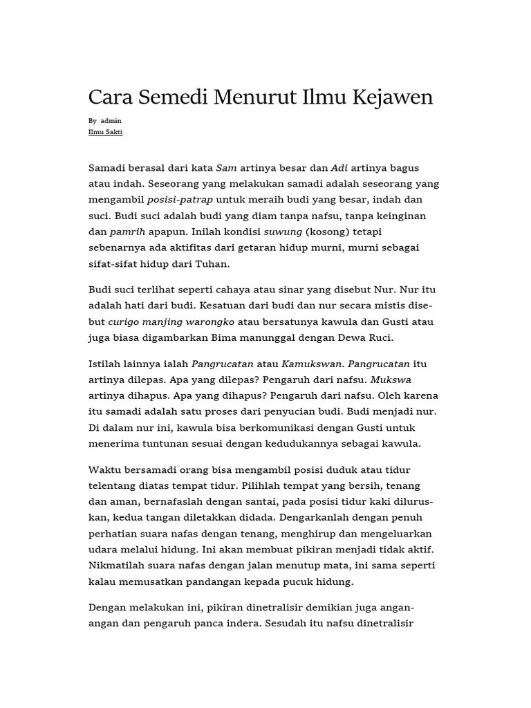 Cara Semedi Menurut Ilmu Kejawen | PDF