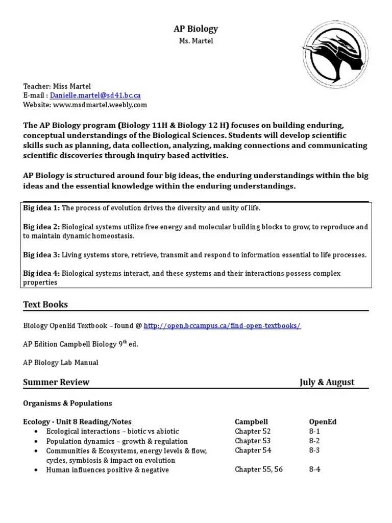 ap biology course outline 2017 Earth & Life