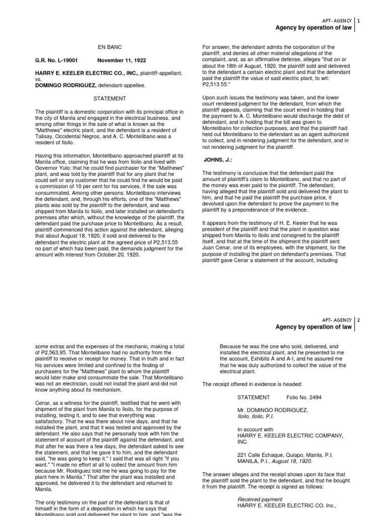 Apt Cases Agency Agency by Operation of Law Law Of Agency