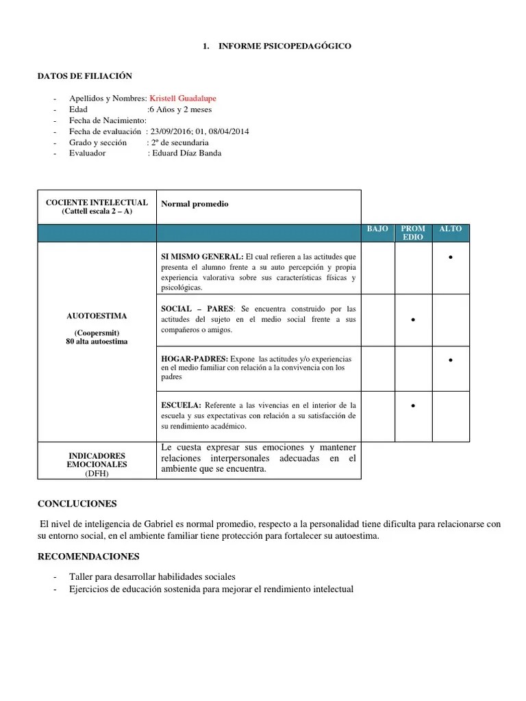 Informes Psicopedagogico y Plan de Intervencion