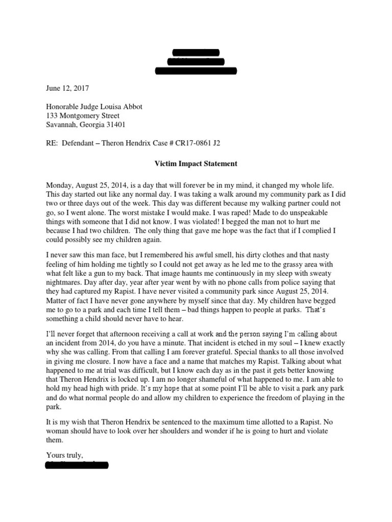 Victim Impact Statement Ms. Karen Jackson PDF Violence Crime