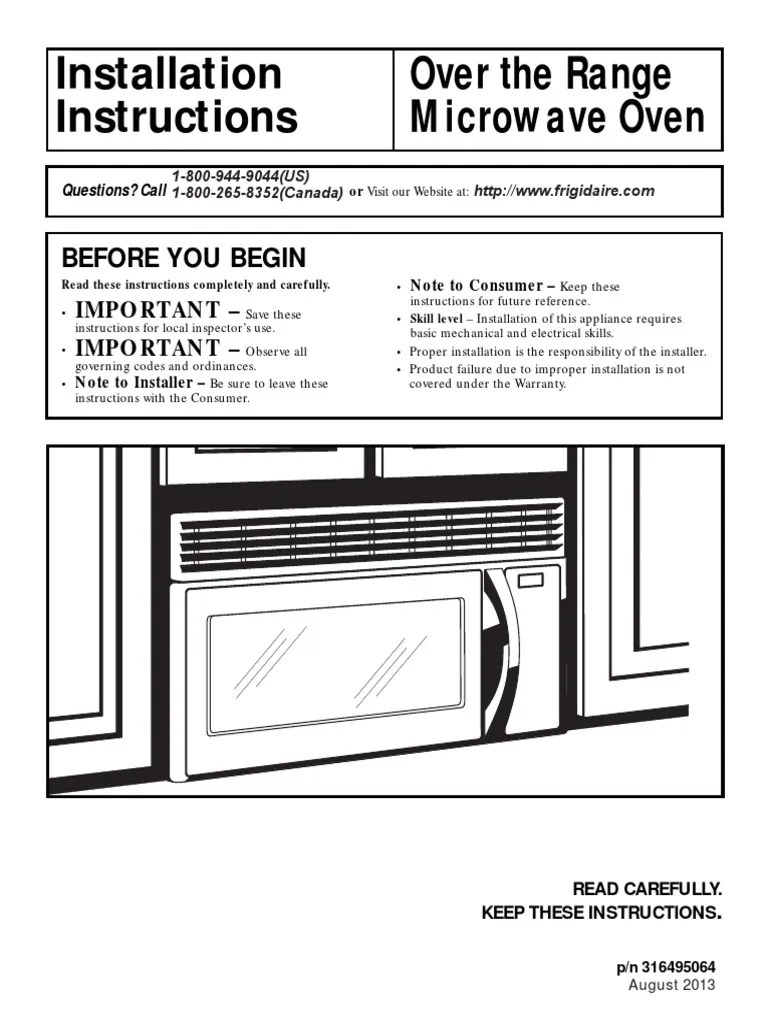 Installation Over The Range Instructions Microwave Oven Before You